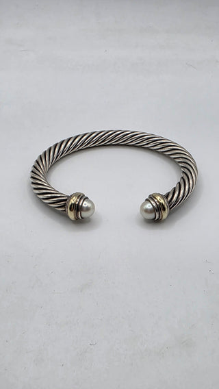 David Yurman Sterling Silver Cultured Pearl Cable Cuff Bracelet