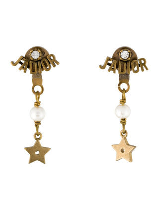 Christian Dior Gold-tone Faux Pearl Crystal J'Adior Drop Earrings