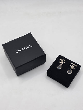 Chanel Silver-tone Strass Interlocking Drop Earrings