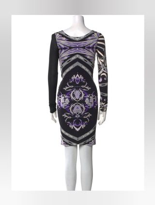 Emilio Pucci Black Multicolor Signature Print Sexy Summer Dress 42 sz