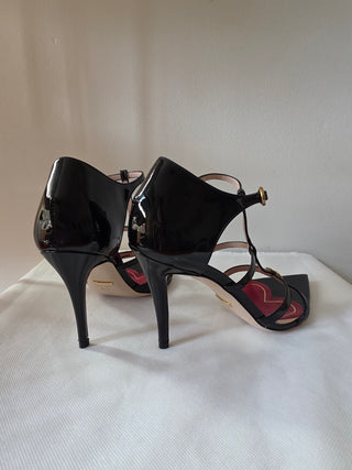 Gucci Patent Leather GG Charm T-Strap Sandals 36.5 sz