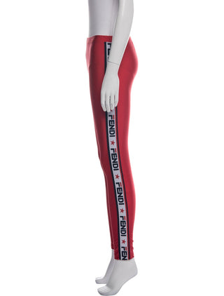 Fendi Red Loho printed Nylon Skinny Leg Pants M sz