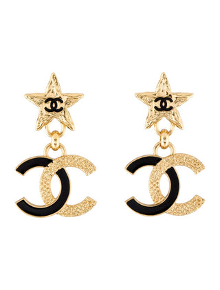 Chanel Gold-tone 2024 Enamel Star Interlocking CC Drop Earrings