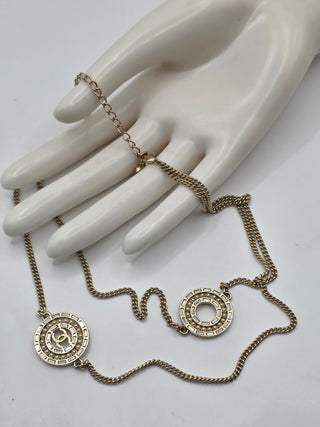 Chanel Gold-tone Faux Pearl Strass Interlocking CC Pendant Necklace