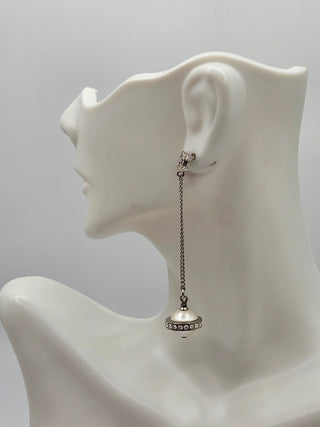 Chanel Faux Pearl Strass Interlocking CC Drop Earrings