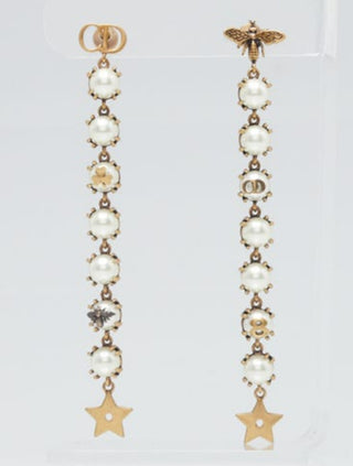 Christian Dior Goldtone Metal and Pearl Star Drop Earrings