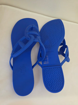 Hermès Blue Egerie Chaîne d'Ancre Insignia Slides 39 sz