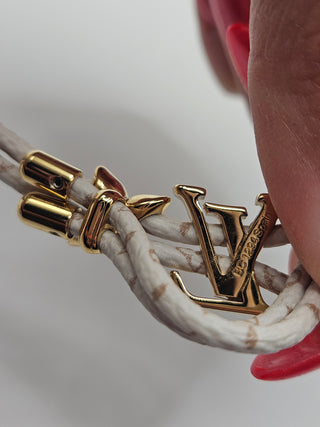 Louis Vuitton White leather Gold-plated LV Charm Bloom Bracelet