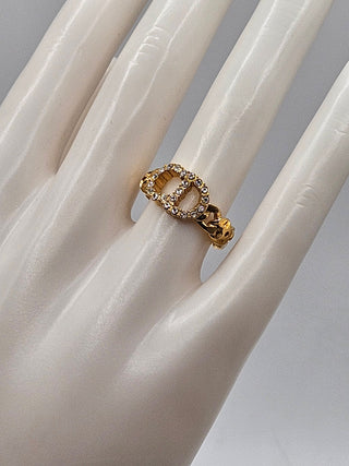 Christian Dior Gold-tone Crystal Clair D Lune Band Ring Size: 6