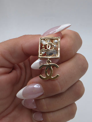 Chanel Gold-tone 2022 Faux Pearl Strass CC Drop Earrings