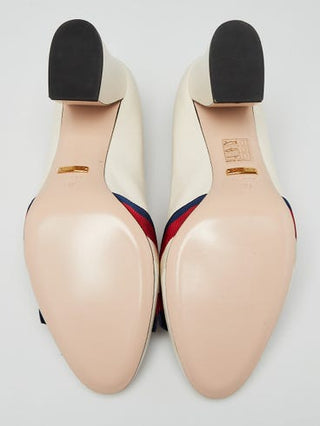 Gucci White Leather Vintage Web Bow Pumps 39 sz