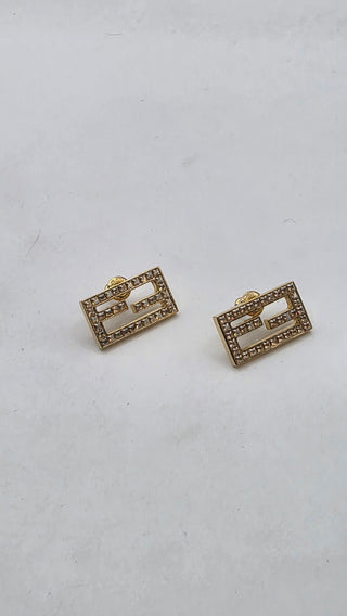 Fendi Gold-tone FF Crystal Baguette Stud Earrings