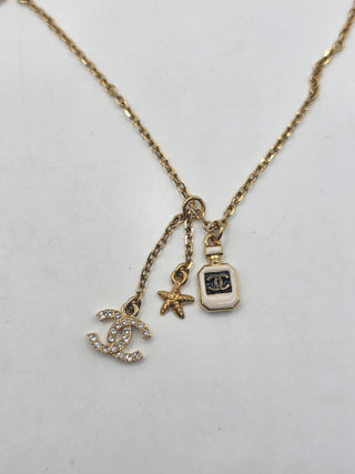 Chanel Gold-tone 2025 Strass Resin CC Star & Perfume Pendant Necklace