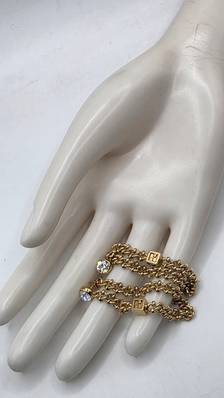 Fendi Gold-tone Crystal Chain Drop FF Logo Earring