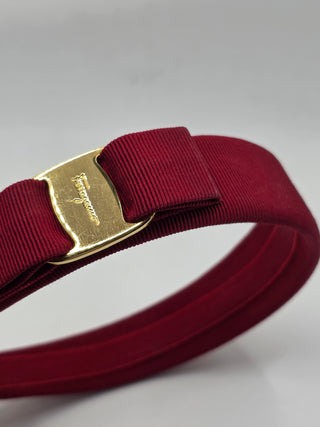 Salvatore Ferragamo Red Gold-tone logo bow headband