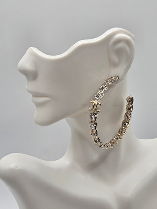 Chanel Gold-tone Strass Inside CC Large Hoop Earrings