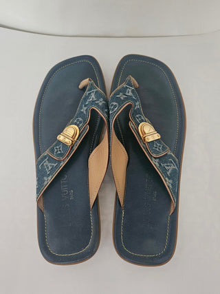 Louis Vuitton LV Monogram Denim LV Monogram Slides 39 sz