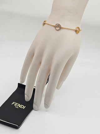 Fendi Gold-tone Crystal 'F is Fendi' Logo Station Link Bracelet