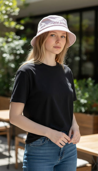 Chanel Light Pink Sequin Logo Bucket Hat M sz