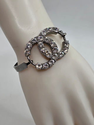 Chanel Silver-tone Strass Interlocking CC Bracelet