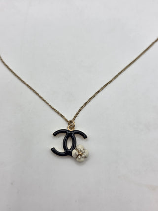 Chanel Gold-tone Enamel Interlocking CC Camelia Pendant Necklace