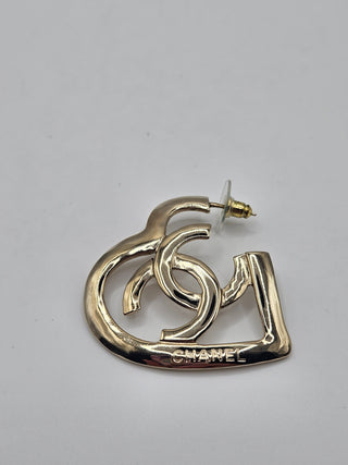 Chanel Gold-tone 2022 Interlocking CC Heart Drop Earrings