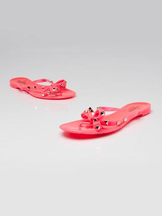 Valentino Pink PVC Bow Rockstud Thong Sandals 40 sz