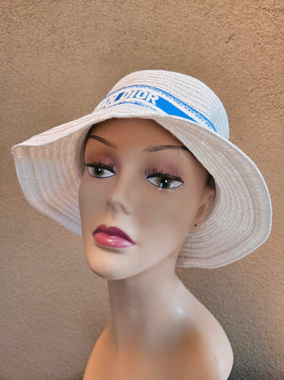 White woven blue white logo printed bucket hat M sz