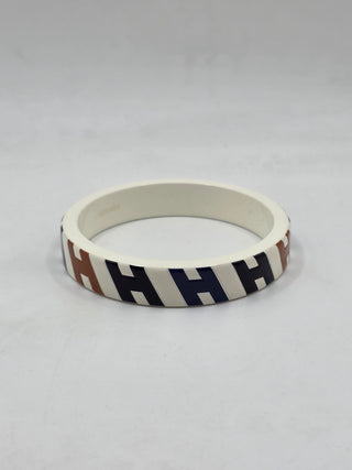 Hermès White Lacquer H en Blais Monogram Bangle M sz