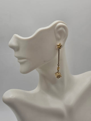 Christian Dior Gold-tone Crystal Star Dice Drop Earrings