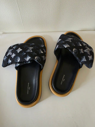 Louis Vuitton Black Blue LV Monogram Slides 40 sz