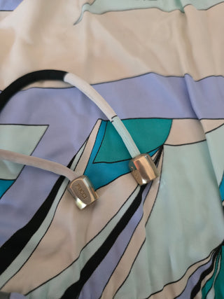 Emilio Pucci Blue Multicolor Signature Print V-Neck Blouse 6 sz