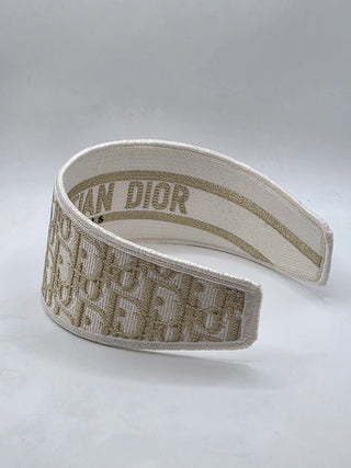 Christian Dior Beige gold Logo patterned canvas wide headband