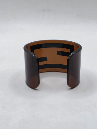 Fendi Brown Resin FF Logo Wide Cuff Bracelet