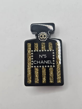 Chanel Faux Pearl Strass Resin CC Logo Perfume Bottle Brooch