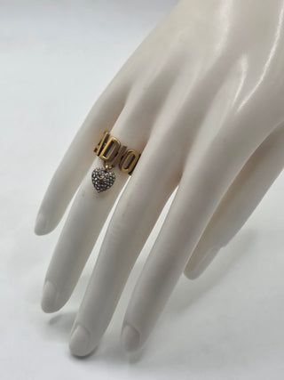 Christian Dior Gold-tone Crystal Heart J'Adior Cocktail Ring 6 sz