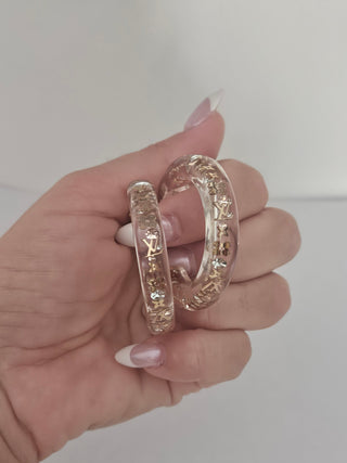 Louis Vuitton Clear Gold LV Charm Inclusion Hoop Earrings