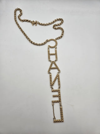 Chanel Gold-tone 2019 Strass 'CHANEL' Lavalier Necklace