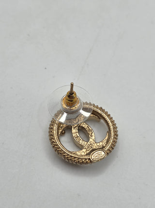 Chanel Gold-tone Faux Pearl Strass CC Stud Earrings