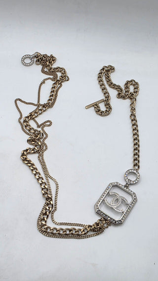 Chanel Strass Interlocking CC Gold-tone Long Station Necklace