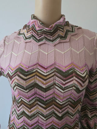 M Missoni Pink Multicolor Wool long-sleeved Dress IT 44