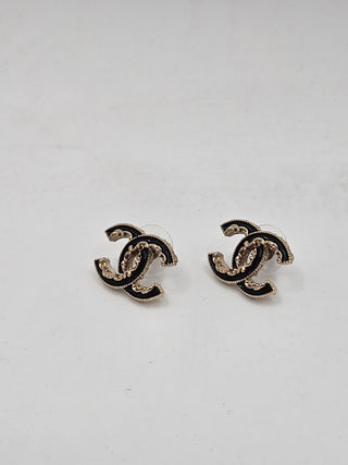 Chanel Gold-tone Enamel Interlocking CC Stud Earrings