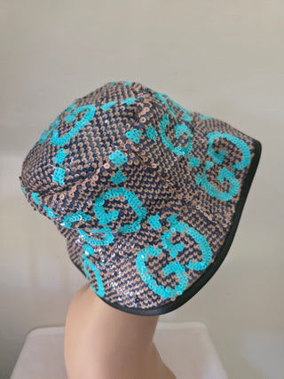 Gucci Brown Blue Sequin Jumbo GG Bucket Hat S sz