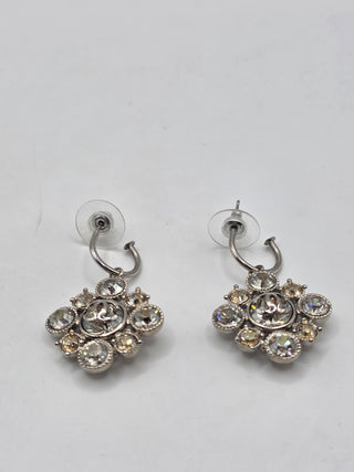 Chanel Silver-tone Strass Interlocking CC Drop Earrings