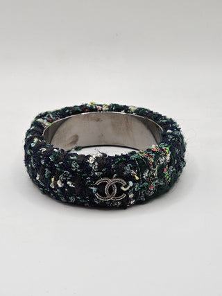 Chanel Multicolor Embroidered Tweed CC Logo Bangle