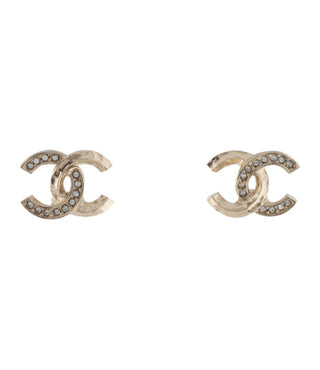 Chanel Gold-tone Strass Interlocking CC Stud Earrings