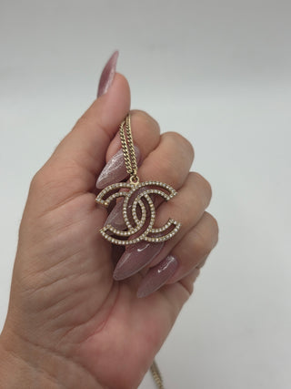 Chanel Gold-tone 100th Anniversary Strass CC Pendant Necklace