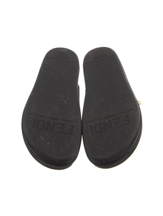 Fendi Black leather Gold-tone logos slides 38.5 sz
