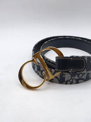 Christian Dior Blue Trotter Logo Canvas CD Belt 80 sz