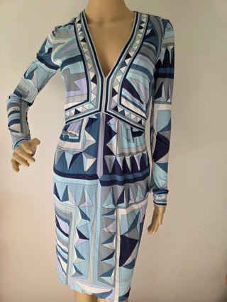 Emilio Pucci Blue Multicolor Signature Print Summer Dress 4 US sz